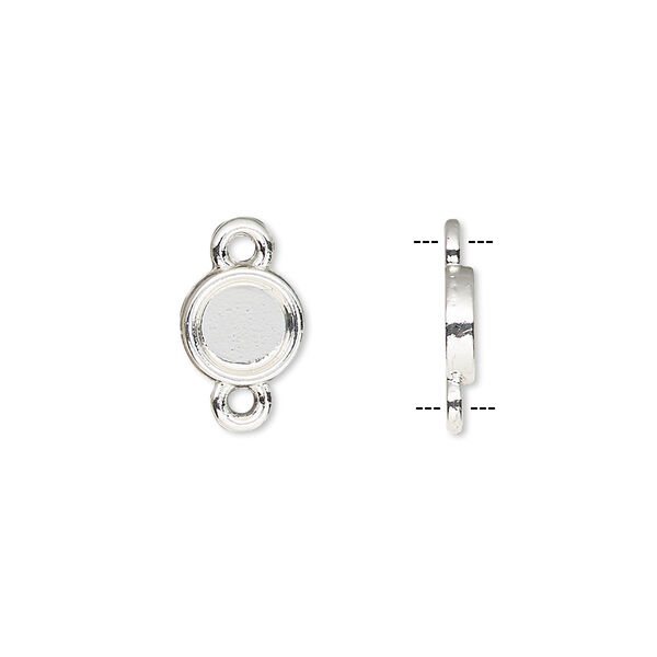 Link, silver-finished brass, 8mm single-sided round with 6mm round setting. Sold per pkg of 10. image number 0