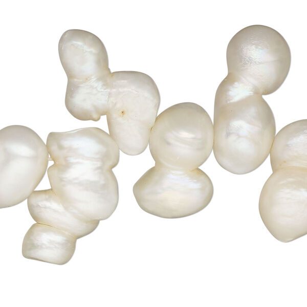 Pearl, cultured freshwater (bleached), white, 11x8mm-25x12mm top-drilled double baroque, D grade, Mohs hardness 2-1/2 to 4. Sold per 15-inch strand. image number 0