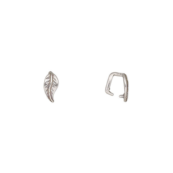 Bail, ice-pick, antiqued sterling silver, 7x3mm leaf, 4.5mm grip length. Sold per pkg of 2. image number 0