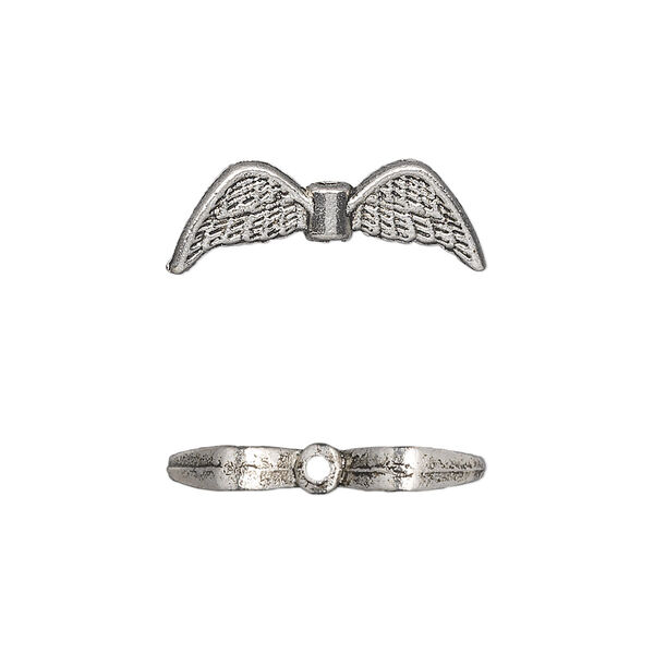 Bead, antique silver-plated "pewter" (zinc-based alloy), 21x7mm double-sided angel wings. Sold per pkg of 20. image number 0
