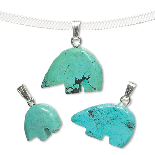 Turquoise / sterling silver 1pkg1, hand-cut Zuni-style bear pendant 21x16mm-31x21mm image number 0