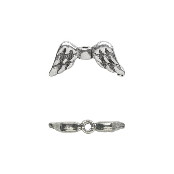 Bead, antiqued pewter (tin-based alloy), 20x9mm double-sided angel wings. Sold per pkg of 2. image number 0