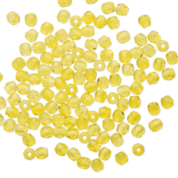 Bead 1pkg1 Czech fire-polished glass, 3mm faceted round, 1 mass transparent yellow image number 0