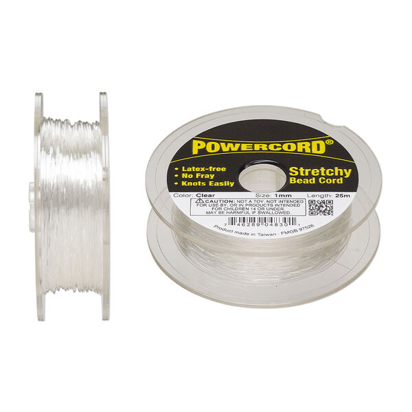 Cord, Powercord®, elastic, clear, 1mm, 14-pound test. Sold per 25-meter spool. image number 0