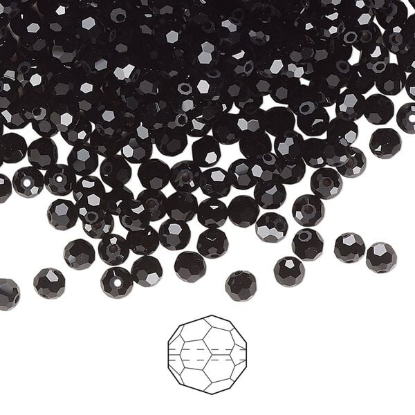 Bead 144pk jet, Preciosa Czech crystal 3mm round image number 0
