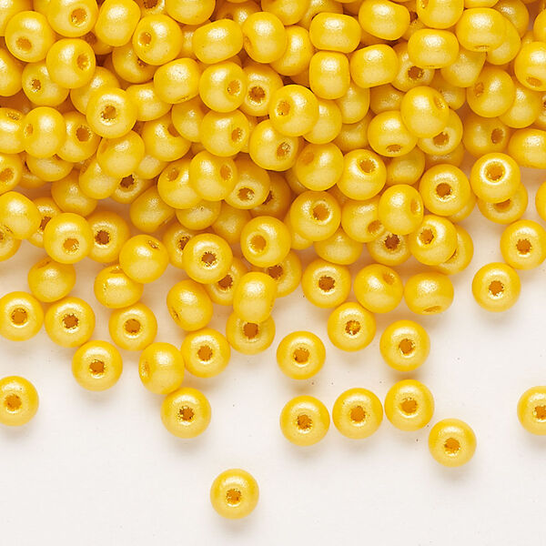 Seed bead, Preciosa Ornela Czech glass, pkg/50g, #6 rocaille, opaque PermaLux dyed dark yellow chalkwhite, (22002). image number 0