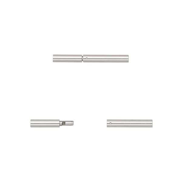 Clasp, slide lock, stainless steel, 18x2mm round tube with glue-in ends, 1.3mm inside diameter. Sold individually. image number 0