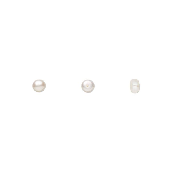 Pearl, White Lotus™, cultured freshwater (bleached), white, 3.5-4mm half-drilled button, B grade, Mohs hardness 2-1/2 to 4. Sold per pair. image number 0