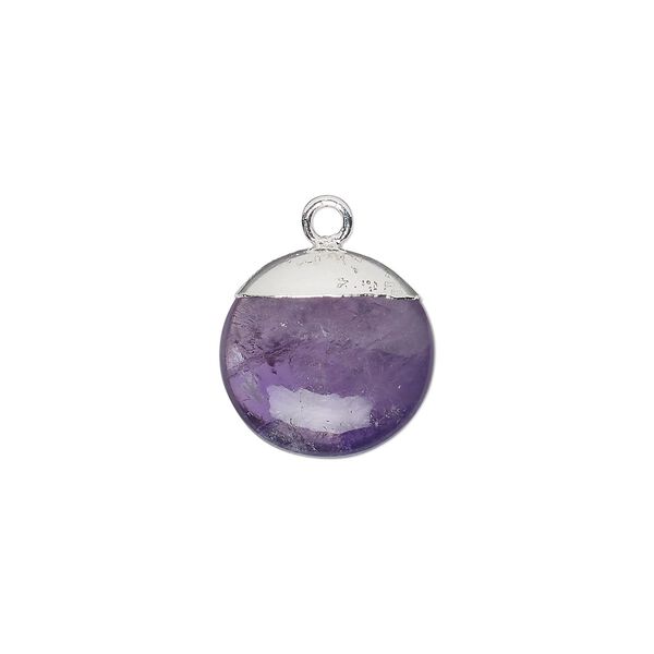 Amethyst / sterling silver 1pkg1, electroplated hand-cut puffed flat round drop natural 12mm image number 0