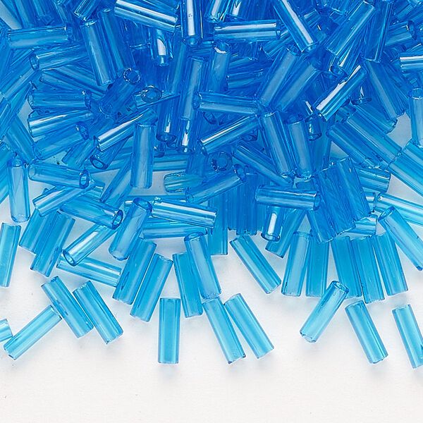 Bead, Preciosa Ornela Czech glass, bugle bead, pkg/50g, 1/4 inch, transparent sea blue, (60150). image number 0