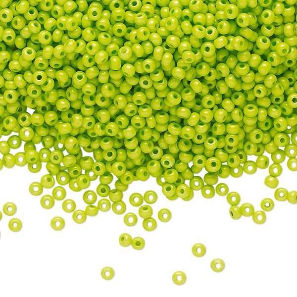 Seed bead, Preciosa Ornela Czech glass, pkg/50g, #11 rocaille, opaque terra intensive dyed lime green chalkwhite, (16A54). image number 0