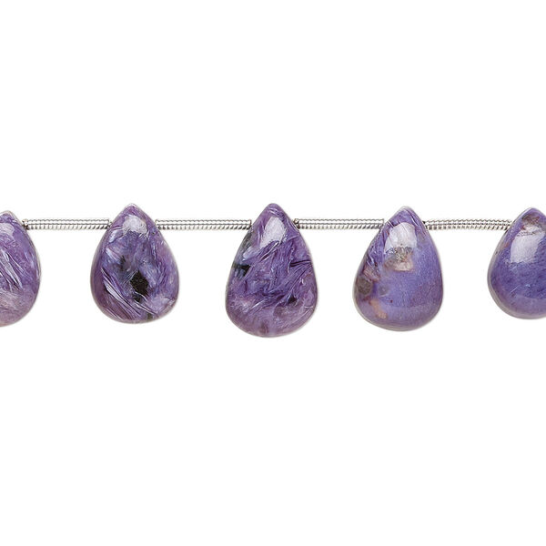 Charoite 1pkg5, hand-cut top-drilled puffed teardrop bead natural graduated 11x8mm-14x10mm image number 0