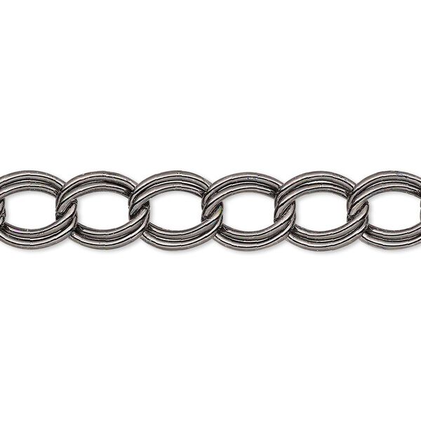 Chain, gunmetal-plated steel, 8mm double curb. Sold per 50-foot spool. image number 0