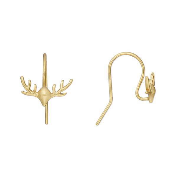 Ear wire fishhook 1pkg2 Amoracast® sterling silver, 13mm / 12x8mm antler / open loop / satin finish, 20 gauge "vermeil" 1 pair image number 0