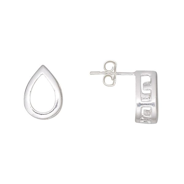 Earstud 1pkg2 sterling silver, 12x9mm pear / 10x7mm pear 4-prong setting, 1 pair image number 0