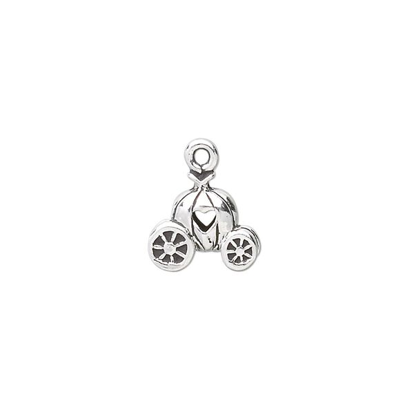 Charm, antiqued sterling silver, 11x10mm 3D pumpkin carriage. Sold individually. image number 0
