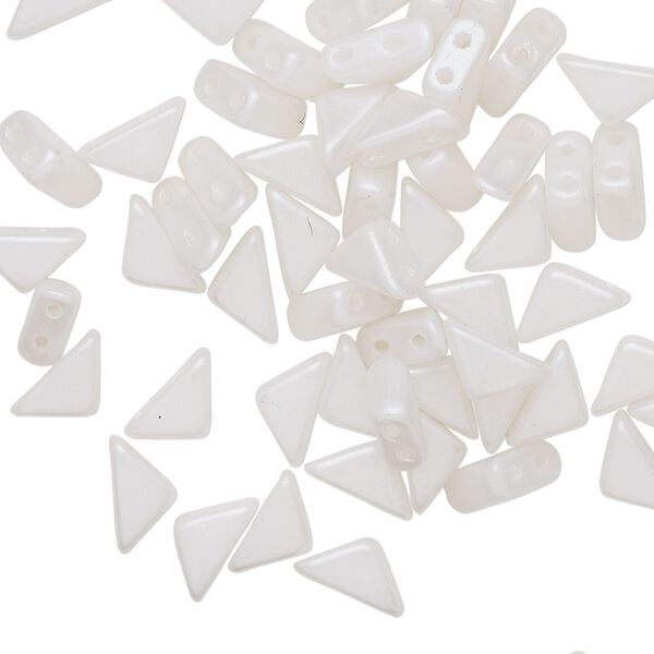 Bead, Tango™, Czech pressed glass, opaque alabaster white airy pearl, 8x6x6mm triangle with (2) 0.7-0.8mm holes. Sold per 10-gram pkg, approximately 65 beads. image number 0