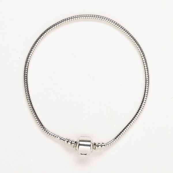 Bracelet, silver-finished brass, 2.5mm round, 8 inches with snap barrel clasp. Sold individually. image number 0