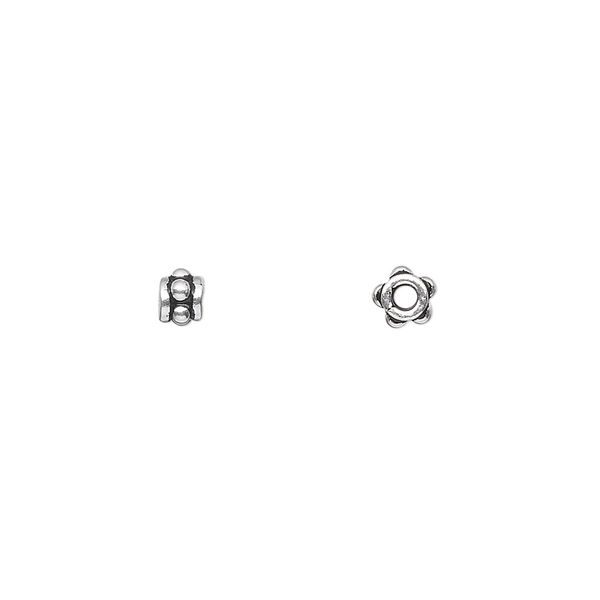 Bead, antiqued sterling silver, 4x3mm beaded round. Sold per 1/4 troy ounce pkg, approximately 30-35 beads. image number 0