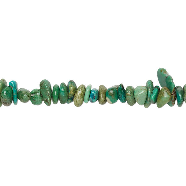 Bead, turquoise (dyed / stabilized), green, small chip and small to medium pebble, Mohs hardness 5 to 6. Sold per 15-1/2" to 16" strand. image number 0
