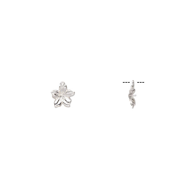 Drop, sterling silver, 11x10mm flower with 2mm peg, fits 4-5mm half-drilled bead. Sold individually. image number 0