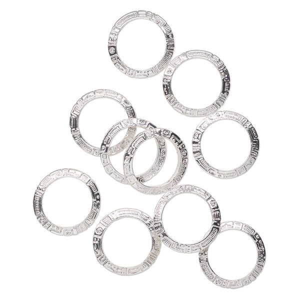 Bead frame, silver-finished "pewter" (zinc-based alloy), 30mm textured open round with 22mm center opening. Sold per pkg of 10. image number 0