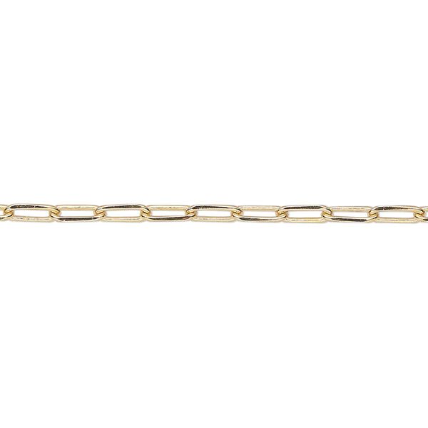 Chain, gold-finished brass, 2.4mm paperclip. Sold per pkg of 50 feet. image number 0