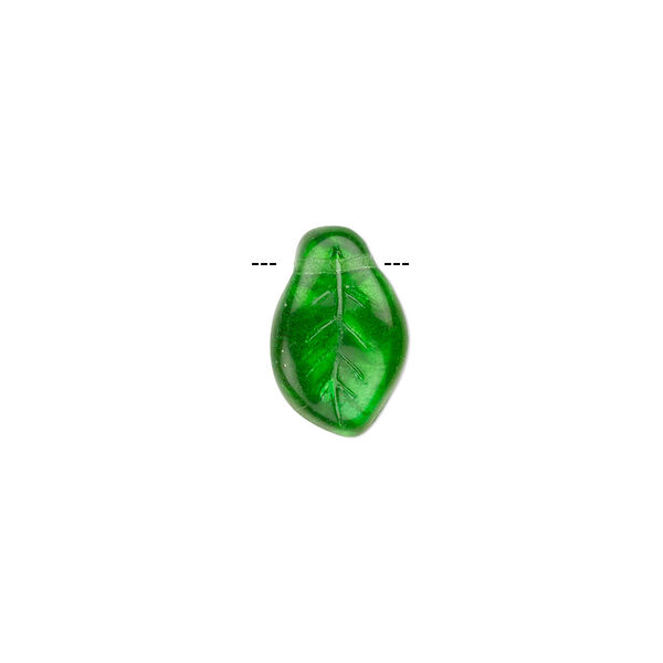Bead, Czech pressed glass, emerald green AB, 14x9mm top-drilled leaf. Sold per 15-1/2" to 16" strand, approximately 60 beads. image number 0