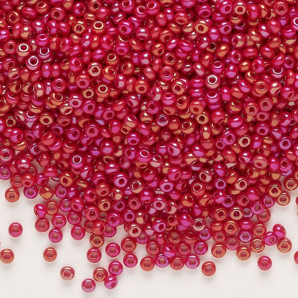 Seed bead, glass, pkg/50g, #10 rocaille, translucent rainbow red. image number 0