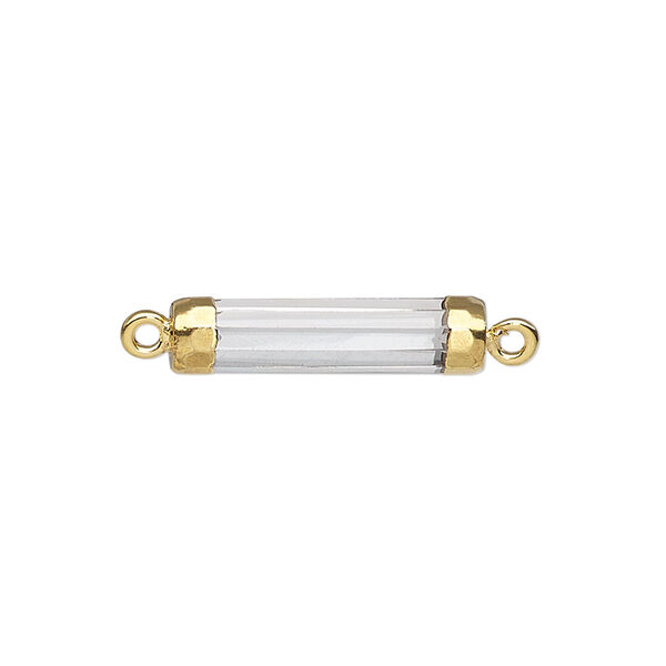Link, quartz crystal (natural) / electroplated gold / gold-plated sterling silver, 20x5mm-21x6mm hand-cut faceted tube. Sold individually. image number 0