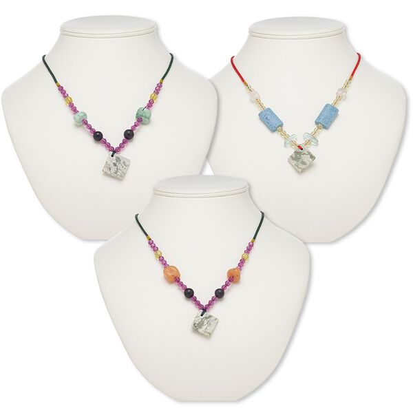 Peace "jade" / multi-gemstone / acrylic / glass 1pkg3, wavy diamond necklace 20-24 inch continuous loop mix 30x30mm-31x31mm image number 0