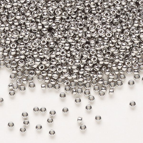 Seed bead, Miyuki, glass, pkg/4g, #11 rocaille, opaque palladium-plated (RR-194). image number 0