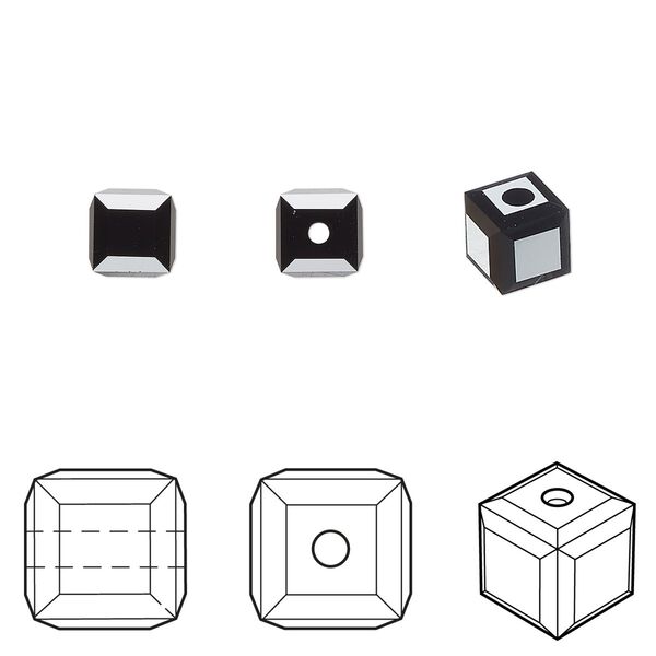 Bead 48pk jet, Crystal Passions® 6mm cube 5601 image number 0