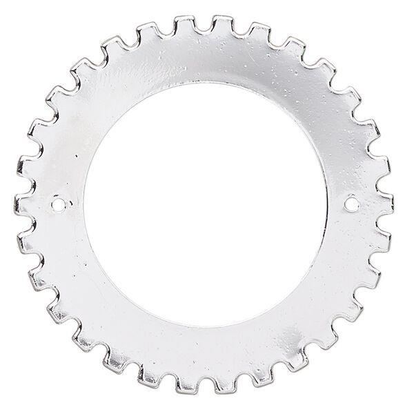 Component, silver-finished steel, 40mm gear with 2 holes, 25.5mm center hole. Sold per pkg of 6. image number 0