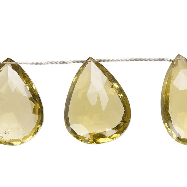 Golden quartz 1pkg7, hand-cut top-drilled faceted puffed teardrop bead 31x23mm-37x27mm image number 0