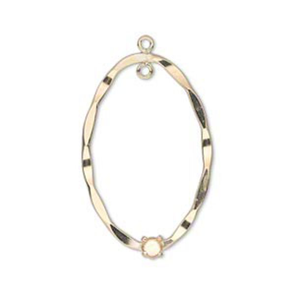 Drop, 14Kt gold-filled, 29x19mm twisted flat oval with 4mm round setting and 1 loop. Sold individually. image number 0