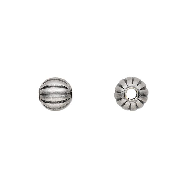 Bead, antique silver-plated brass, 8mm corrugated round. Sold per pkg of 100. image number 0