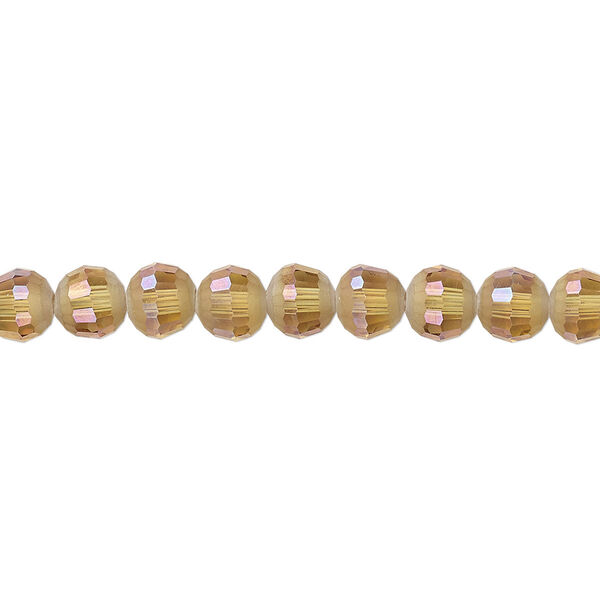 Bead 1pk 96 facets translucent golden champagne AB half-matte, Celestial Crystal® 6mm round 8 inch image number 0