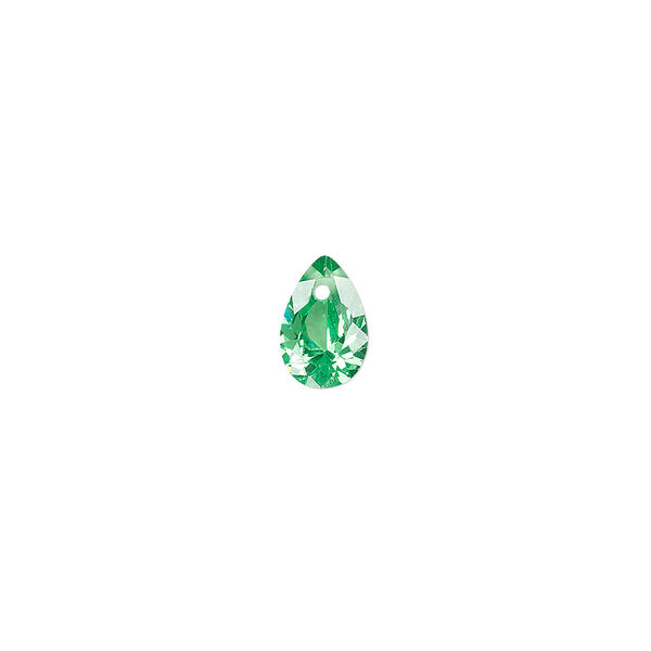 Drop, cubic zirconia, emerald green, 9x6mm hand-faceted teardrop, Mohs hardness 8-1/2. Sold per pkg of 2. image number 0