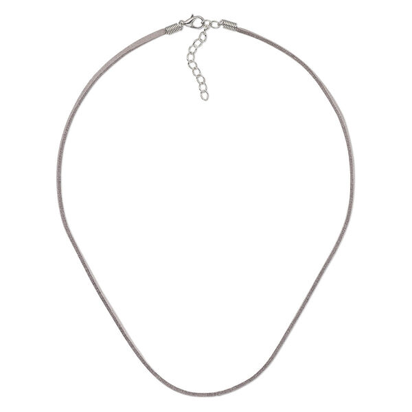Necklace cord, faux suede with imitation rhodium-finished steel and "pewter" (zinc-based alloy), grey, 3mm wide, 18 inches with 2-inch extender chain and lobster claw clasp. Sold per pkg of 10. image number 0