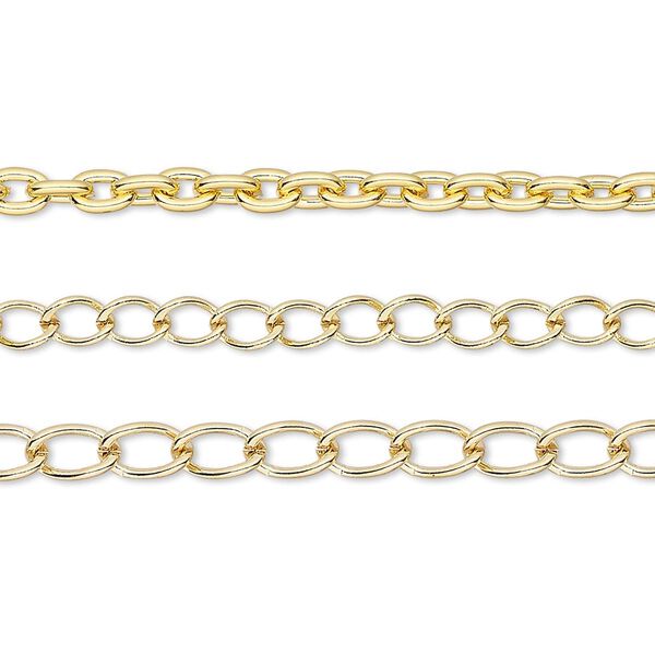 Chain, gold-plated brass and steel, 4.8x3.3mm / 5x3.5mm / 6.7x4mm cable. Sold per pkg of (3) 8-inch sections. image number 0