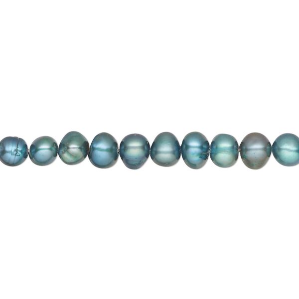 Pearl, cultured freshwater (dyed), teal, 4-5mm semi-round with 0.4-0.6mm hole, C grade, Mohs hardness 2-1/2 to 4. Sold per 15-inch strand. image number 0