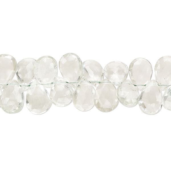 Green quartz 1pkg1, hand-cut top-drilled faceted puffed teardrop bead 8 inch 7x6mm-10x7mm image number 0