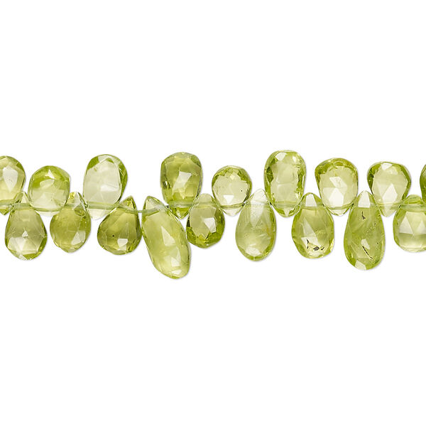 Peridot 1pkg1, hand-cut top-drilled faceted puffed teardrop bead natural 8 inch 6x4mm-9x5mm image number 0