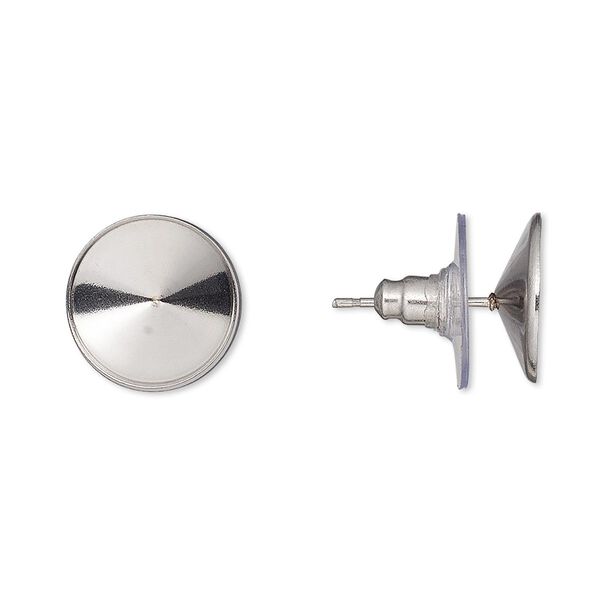 Earstud, Almost Instant Jewelry®, stainless steel and acrylic, 12.5mm with 12mm rivoli setting. Sold per pkg of 2 pairs. image number 0