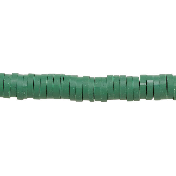 Bead, polymer clay, opaque dark green, 6x1.5mm heishi. Sold per pkg of (2) 15-1/2" to 16" strands. image number 0