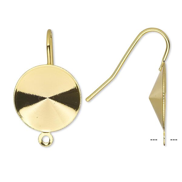 Ear wire 1pkg10 Almost Instant Jewelry®, 22mm / 16mm rivoli glue-in setting, 18-20 gauge gold-finished brass 5 pair image number 0