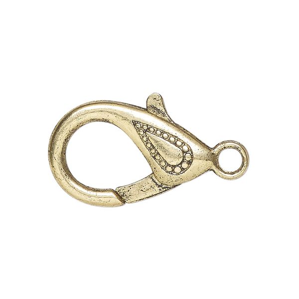 Clasp, lobster claw, antique gold-finished "pewter" (zinc-based alloy), 25x15mm double-sided with teardrop design. Sold per pkg of 4. image number 0