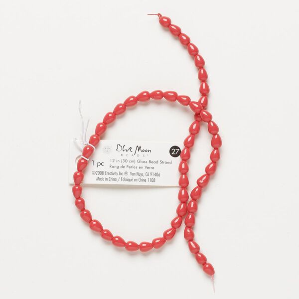 Bead, glass, opaque coral pink, 6x5mm teardrop. Sold per 12-inch strand. image number 0