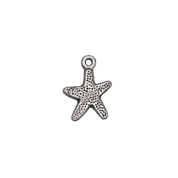 Charm, antique silver-plated "pewter" (zinc-based alloy), 12x12mm single-sided starfish. Sold per pkg of 50. image number 0